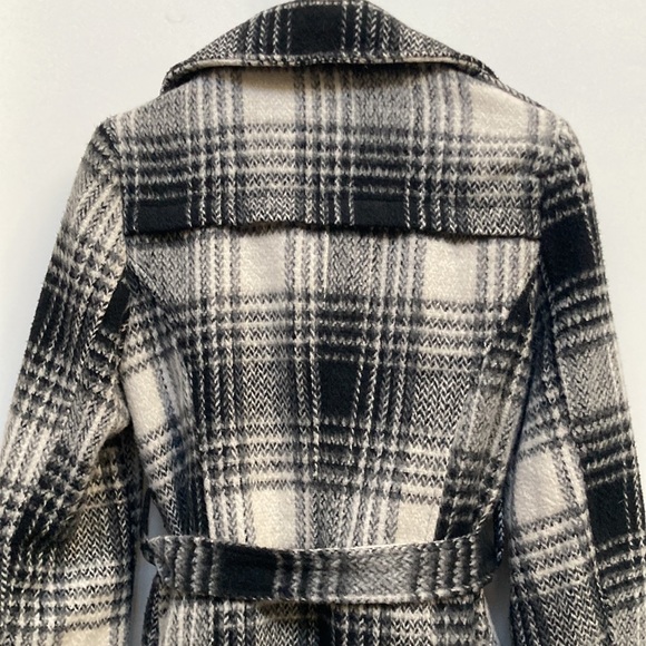 Plaid B/W Double Breastfed Car Coat Sz L - Picture 8 of 11